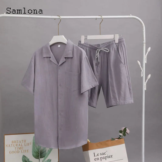 Plus Size 3xl Mens Casual Linen Two Piece Sets 2024 Western Style Fashion Shirts and White Shorts Suit Male Basic Tracksuits Set