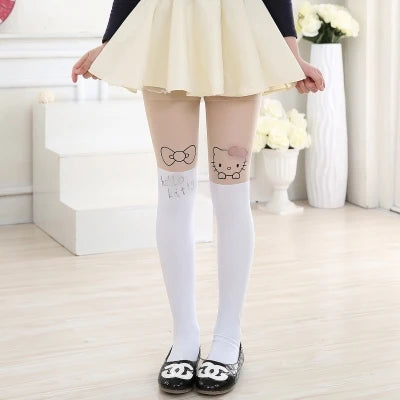 Spring autumn warm Baby Kids tights printing Cartoon Animal Bear pantyhose cats kitten Bunny Knee tattoo Student girls stocking