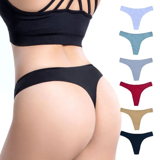 6pcs Cotton Women's Thongs Panties Sports Breathable Low Waist Underwear Lingerie Sexy Female Lady Solid Color G-String