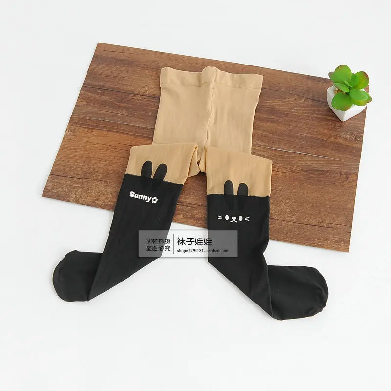 Spring autumn warm Baby Kids tights printing Cartoon Animal Bear pantyhose cats kitten Bunny Knee tattoo Student girls stocking