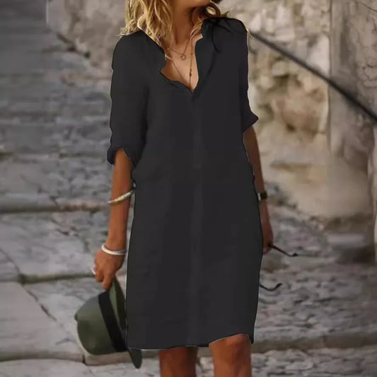 Women's White Long Sleeved Elegant Shirt Dress, Women's Fashionable Spring Casual Wear, Women's