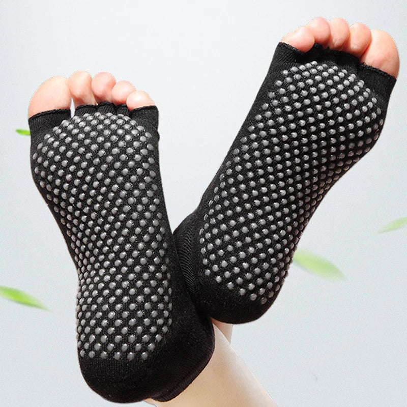 2 Pairs Yoga Socks Comfort Dot Glue Five-finger Socks Women's Professional Non-slip Pilates Sports Cotton Yoga Split Toe Socks