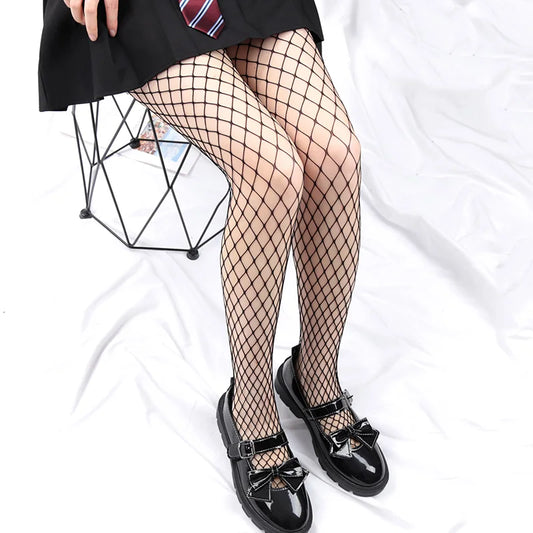 Women Black Long Sexy Hollow Out Fishnet Body JK Stockings Pantyhose High Waist Stocking Tights Panty Lolita Fishnet Lingerie
