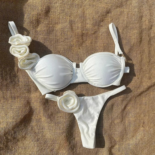 Push Up Bikini 2025 Sexy Women Swimsuit Female Swimwear Floral Bikini Set Brazilian Biquini Swimming Suit Solid Shiny Beachwear