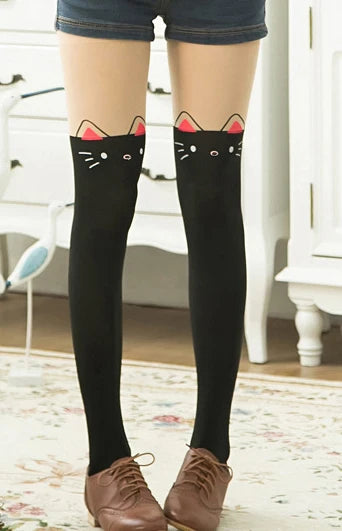 Spring autumn warm Baby Kids tights printing Cartoon Animal Bear pantyhose cats kitten Bunny Knee tattoo Student girls stocking